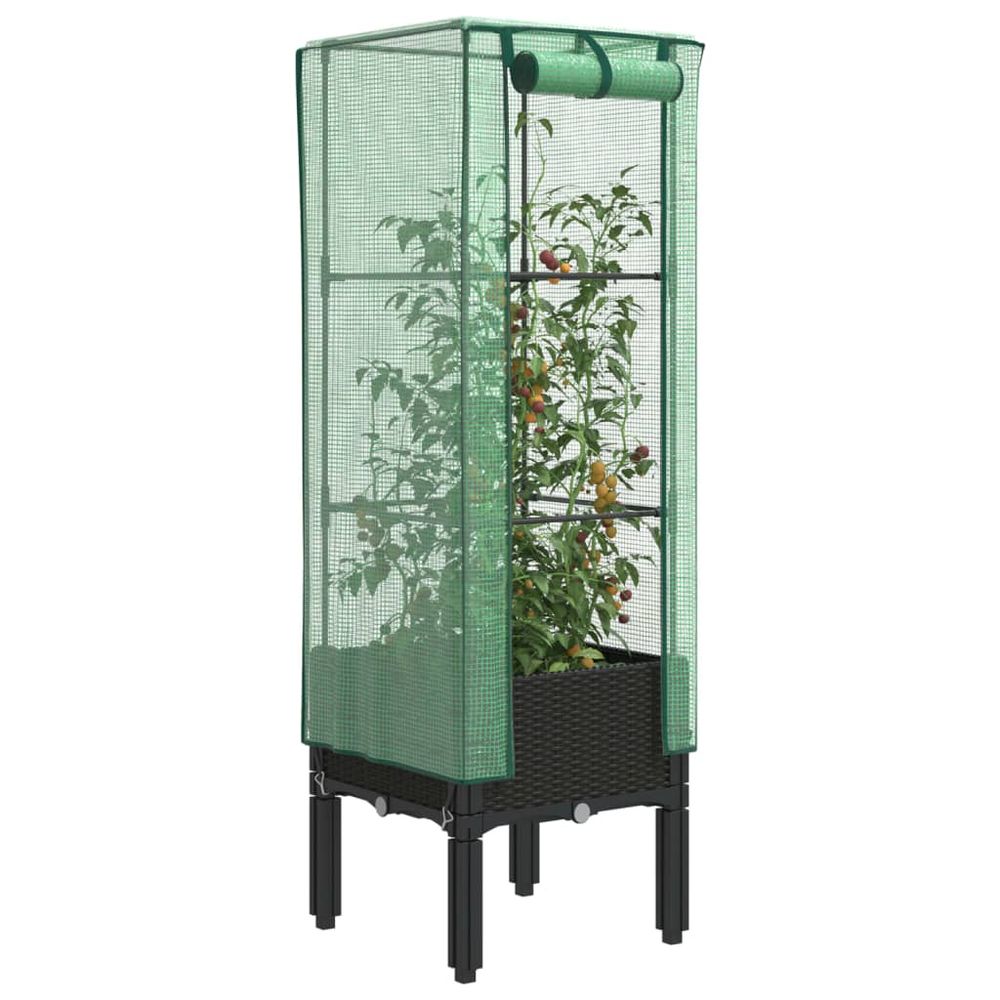 Serre verticale compacte pour plants de tomates avec housse zippée et cadre fer robuste noir 40x140 cm