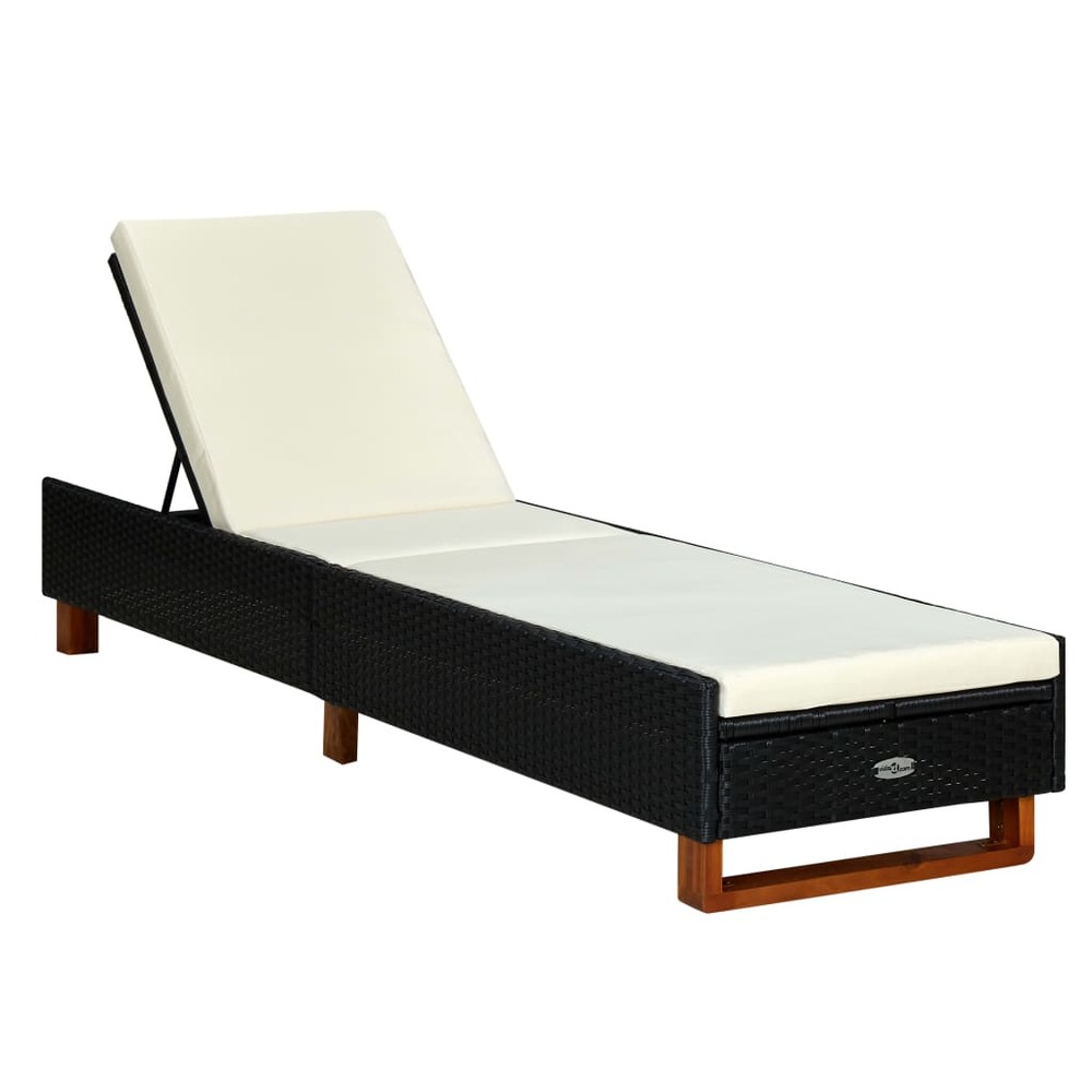 Transat bain de soleil avec coussin résine tressée noir