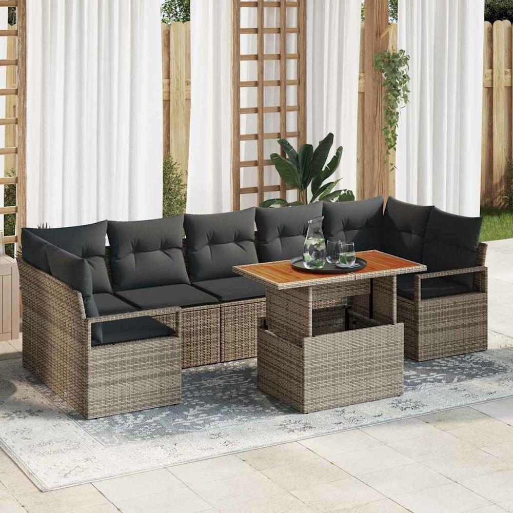Ensemble de canapé de jardin 8 pcs gris poly rotin
