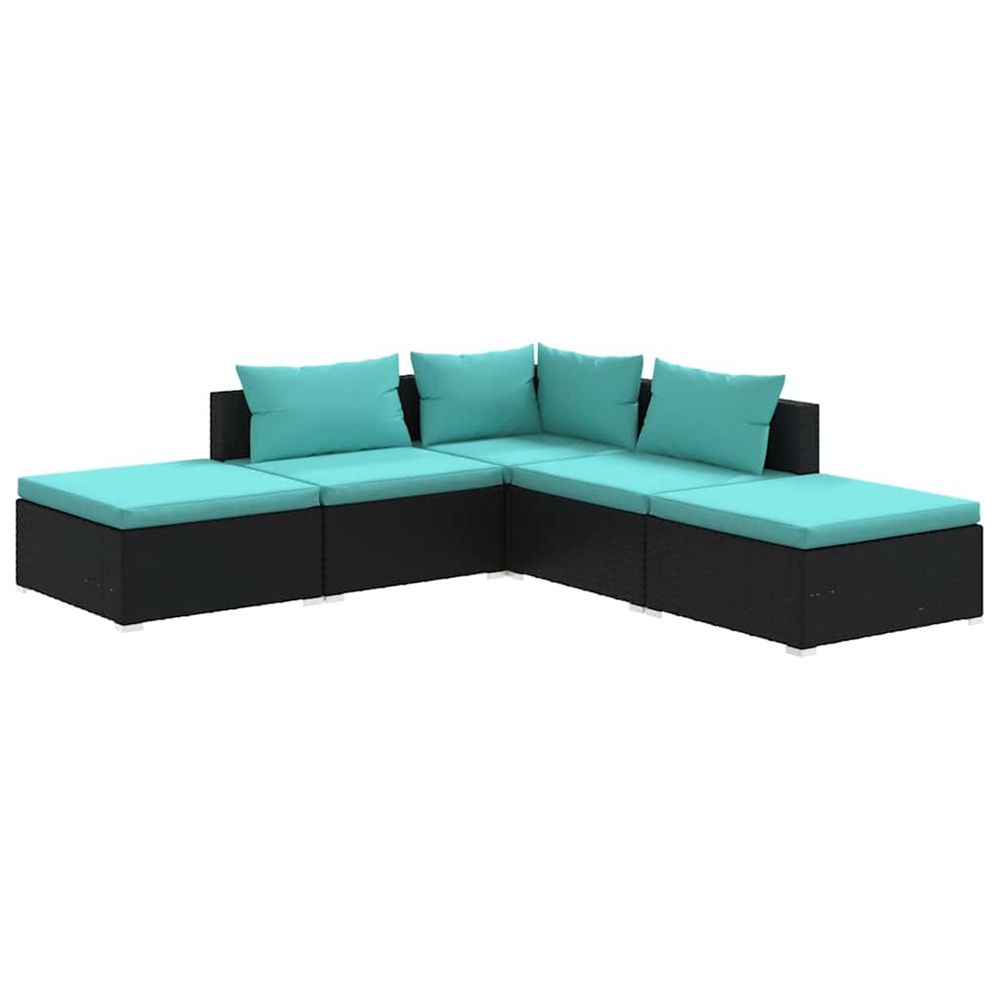 Salon de jardin 5 pcs avec coussins résine tressée noir