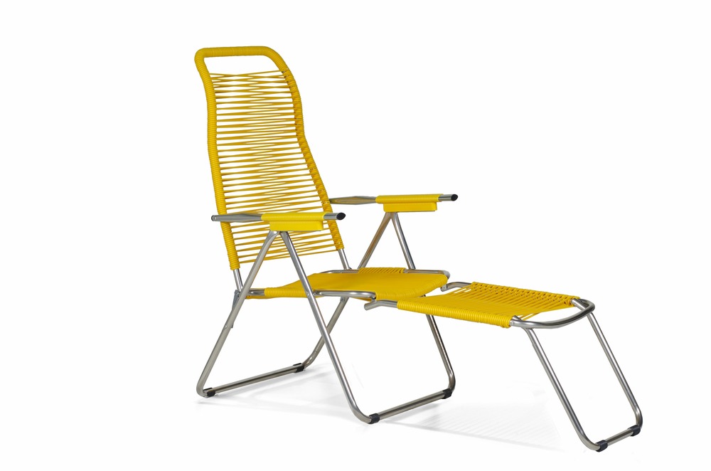 Fauteuil/Transat relax - Spaghetti - alu. brut pvc jaune - L.127/168xl.60xH.73/108cm