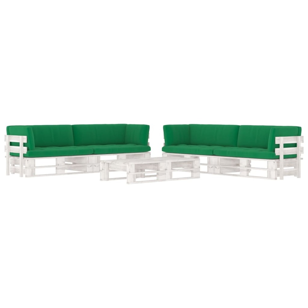 Salon de jardin palette 6 pcs et coussins pin imprégné de blanc