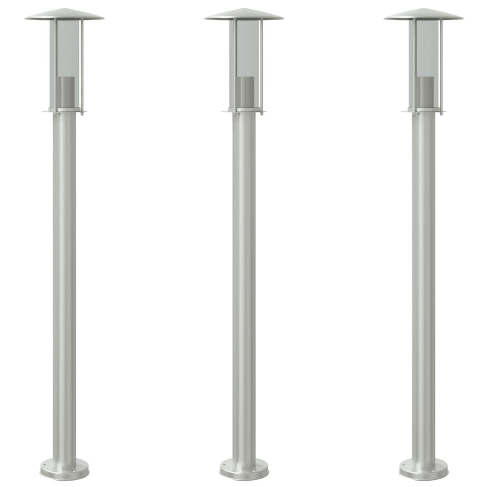 Lampadaires d'extérieur 3 pcs argenté 100 cm acier inoxydable argent