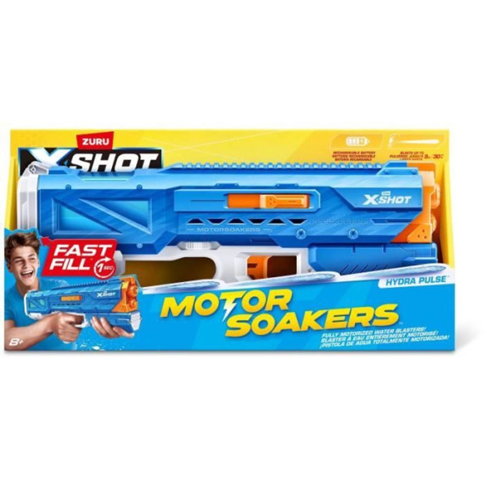 Pistolet a eau motorisé - zuru - x-shot hydra pulse - remplissage rapide - batterie rechargeable - portée 9 m - réservoir 650