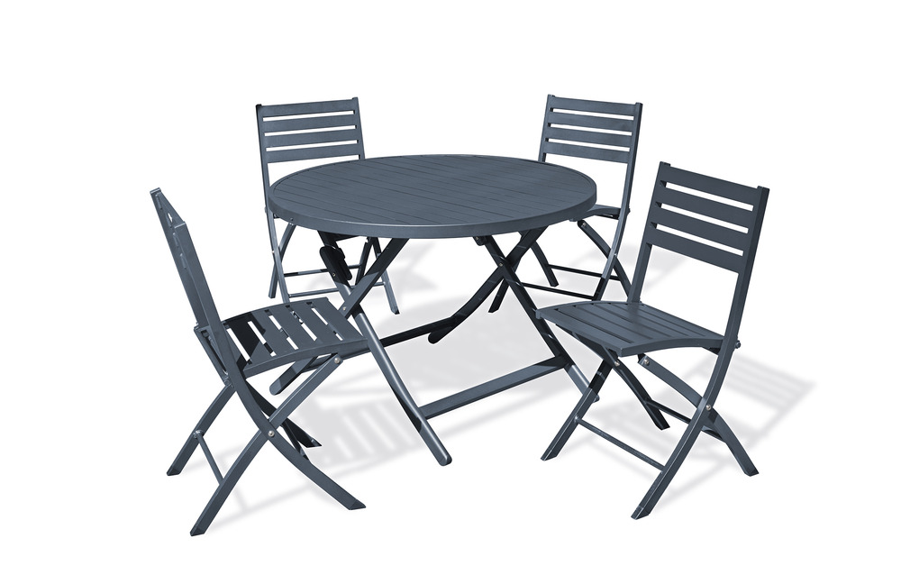 Ensemble repas marius 110 cm 4 places en aluminium anthracite