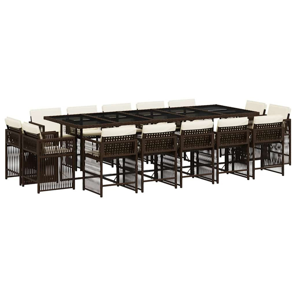 Ensemble à manger de jardin avec coussins 15 pcs marron rotin