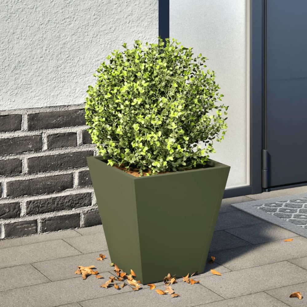 Jardinière carrée acier jardin 30cm vert olive