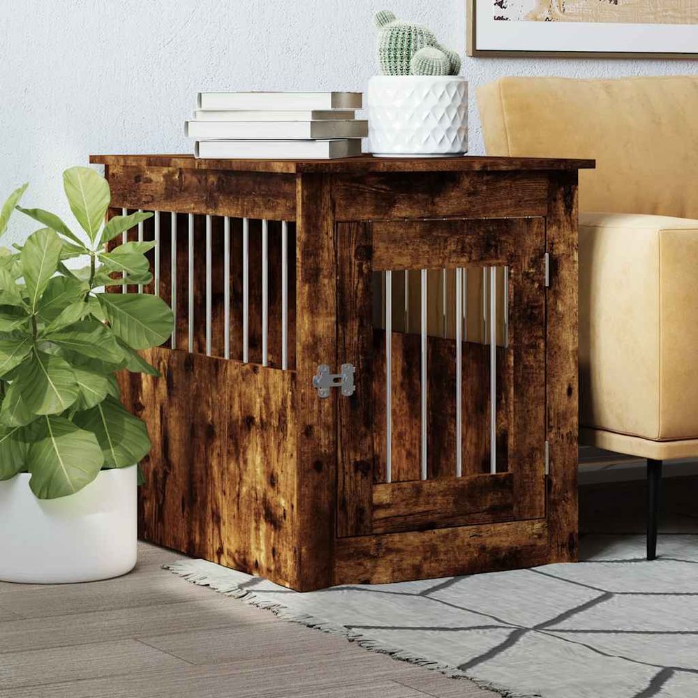 Niche d'intérieur meuble pour chien bois et acier chêne fumé