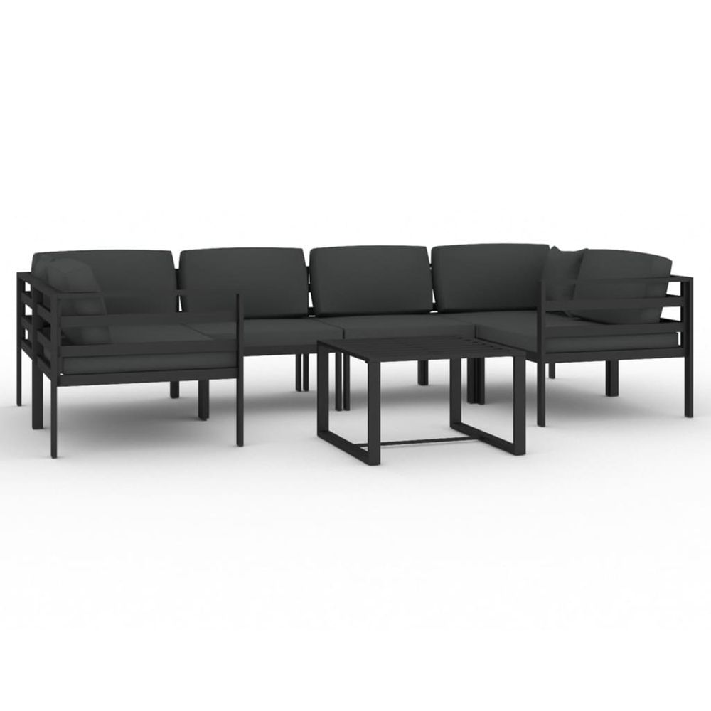 Salon de jardin 7 pcs avec coussins aluminium anthracite