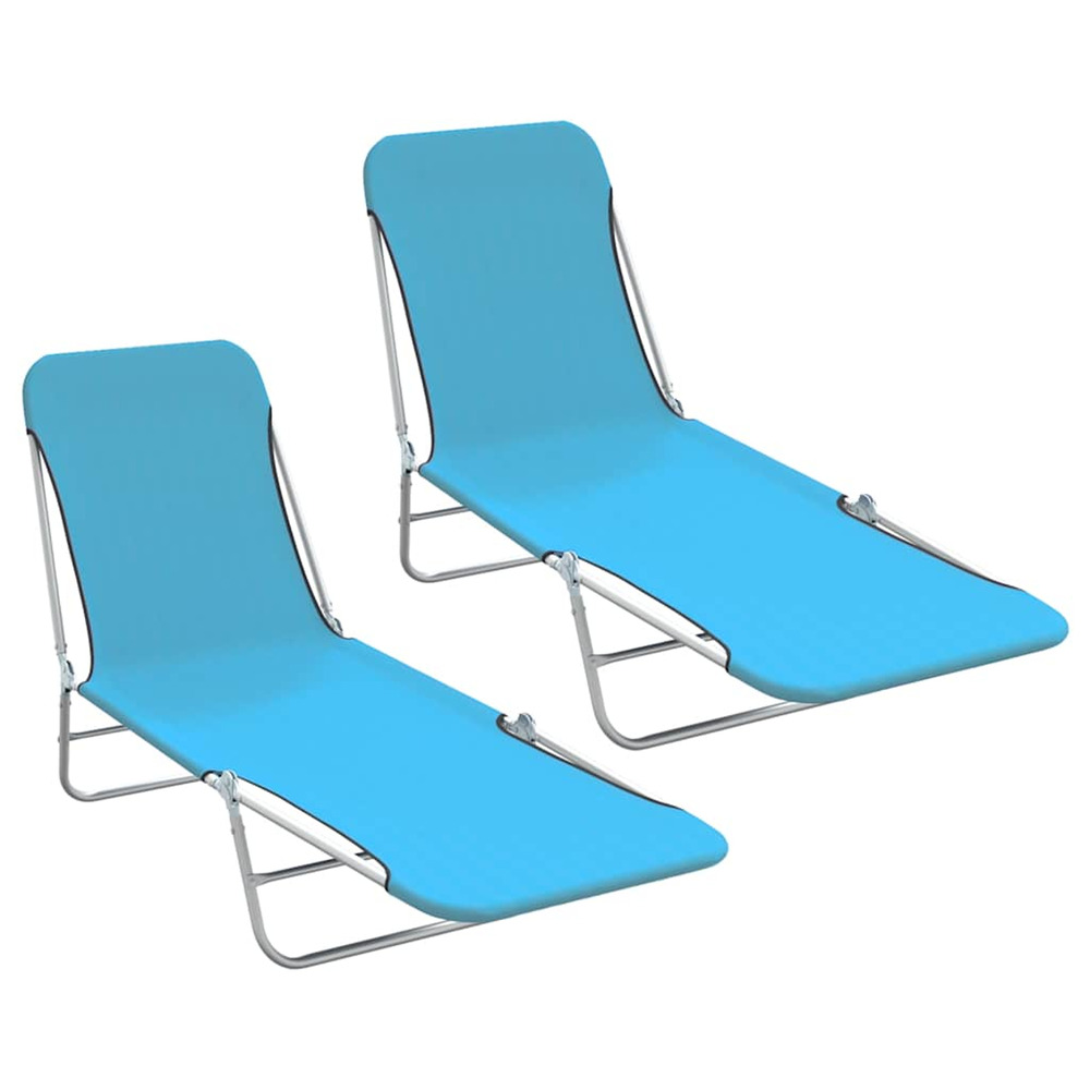 Chaises longues pliables lot de 2 acier et tissu bleu