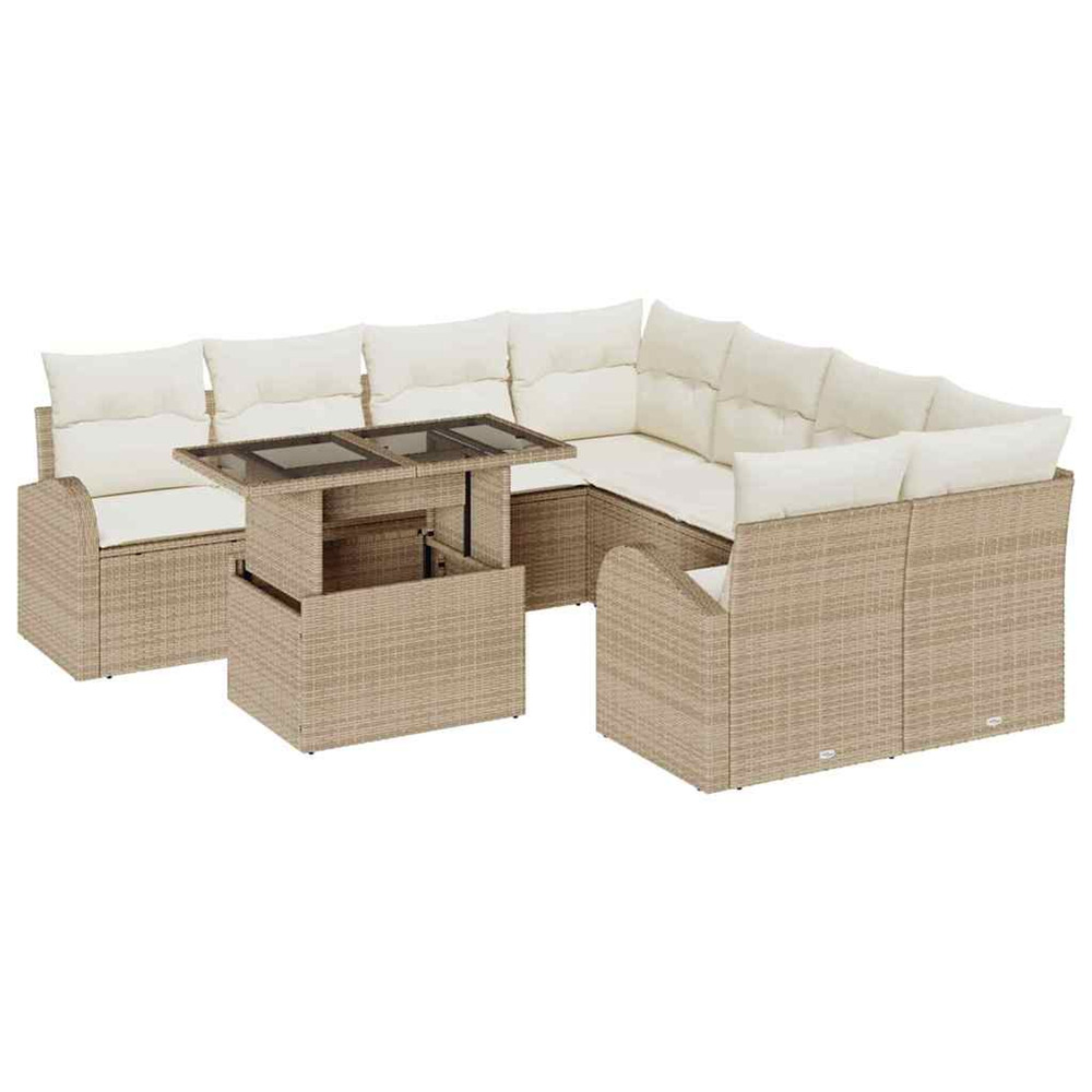 Ensemble de canapé de jardin 9 pcs beige poly rattan