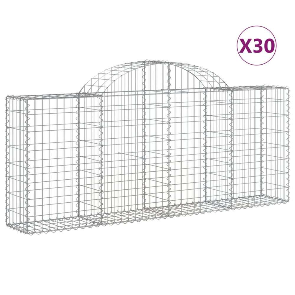 Paniers à gabions arqués 30 pcs 200x30x80/100 cm fer galvanisé