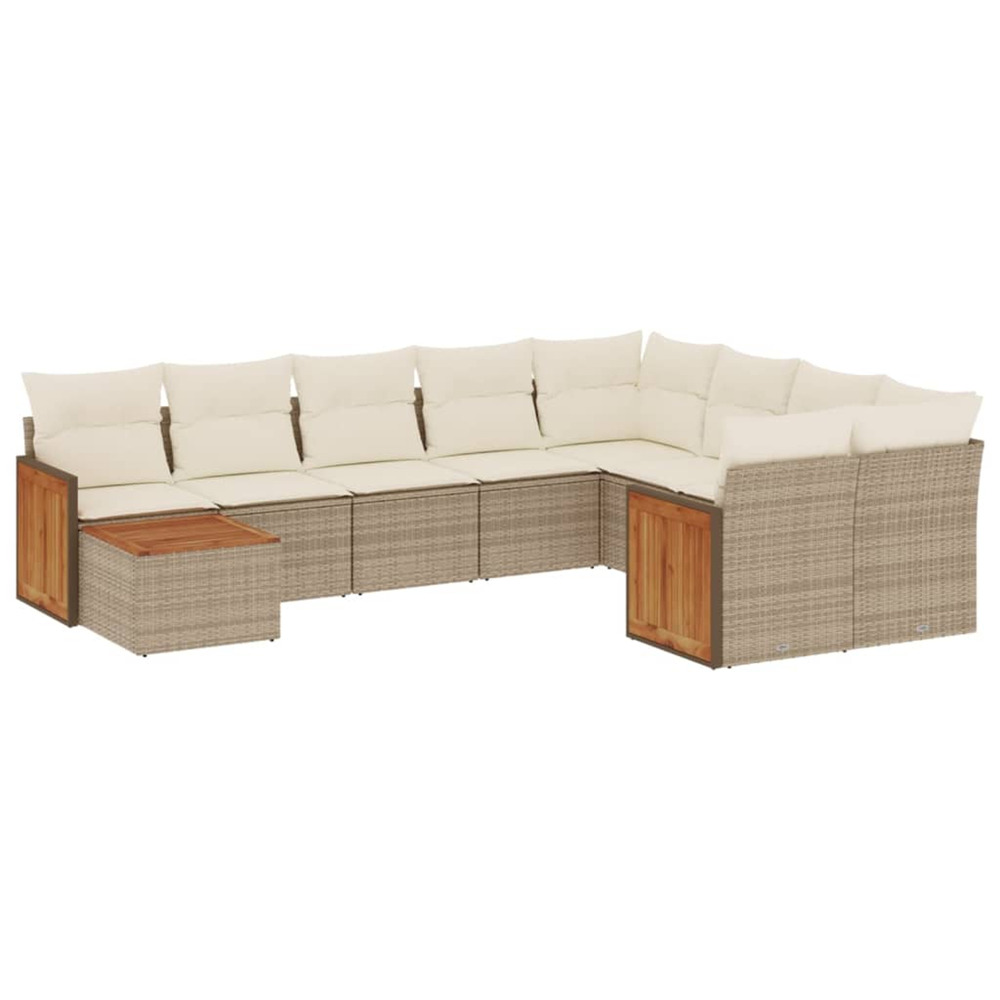 Salon de jardin avec coussins 10 pcs beige résine tressée