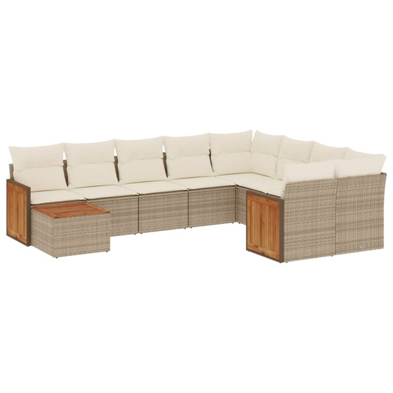 Salon de jardin avec coussins 10 pcs beige résine tressée