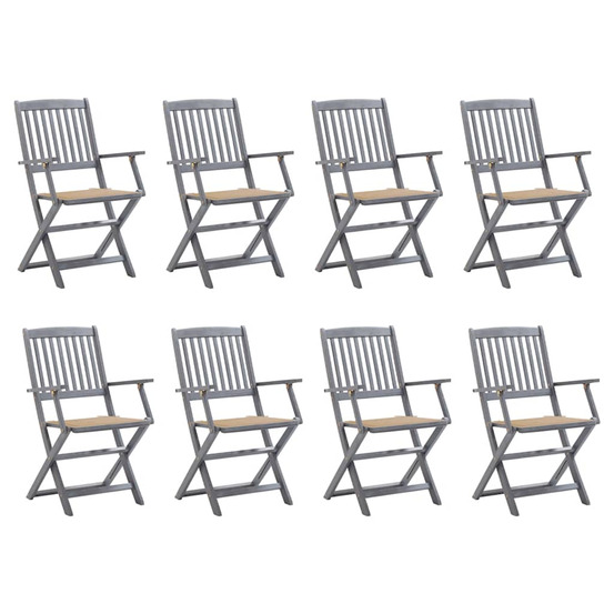 Chaises pliables d'extérieur lot de 8 et coussins bois d'acacia