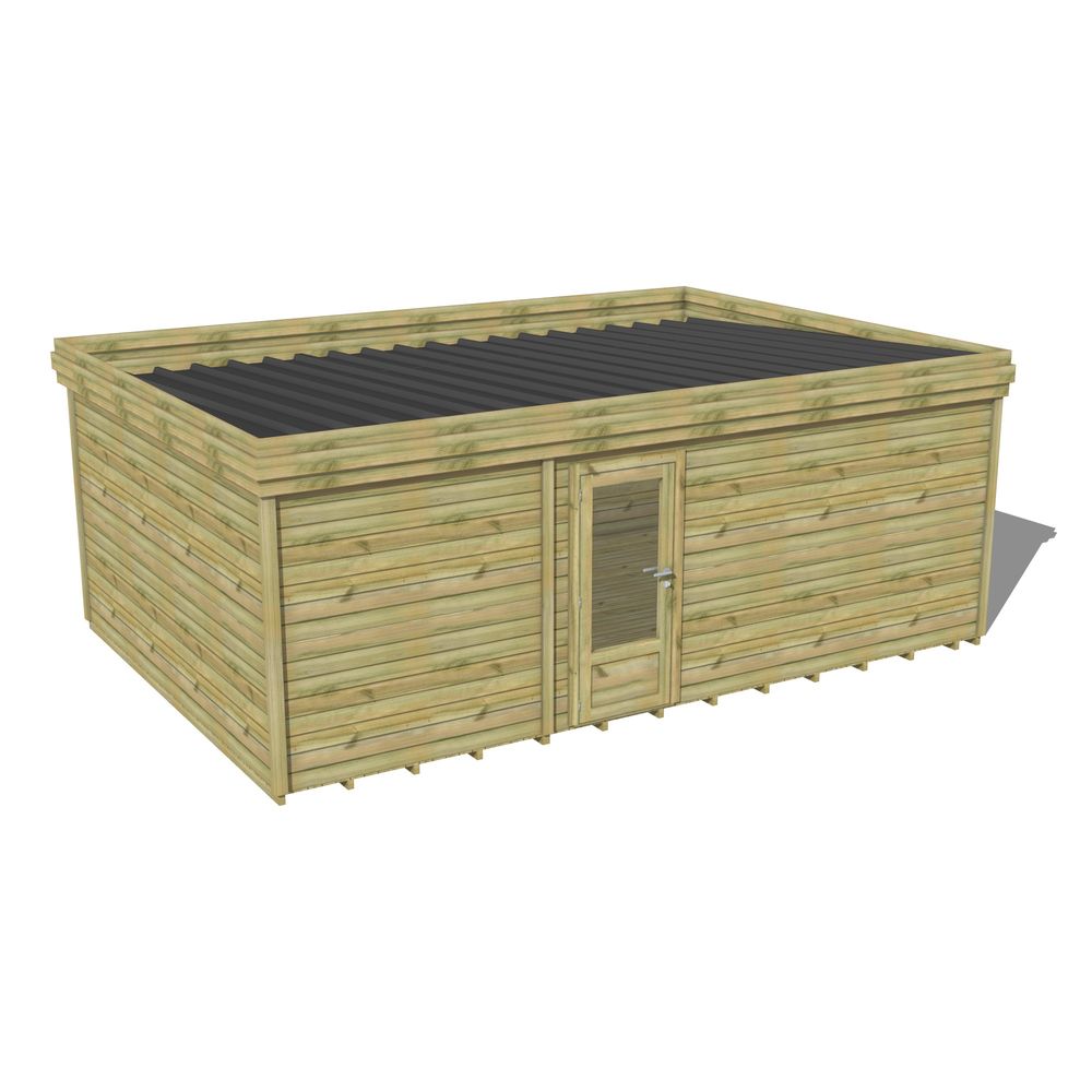 Abri de jardin bois pin traité autoclave 27mm - 6,395x4,34m / 28m2 - bac acier - plancher bois