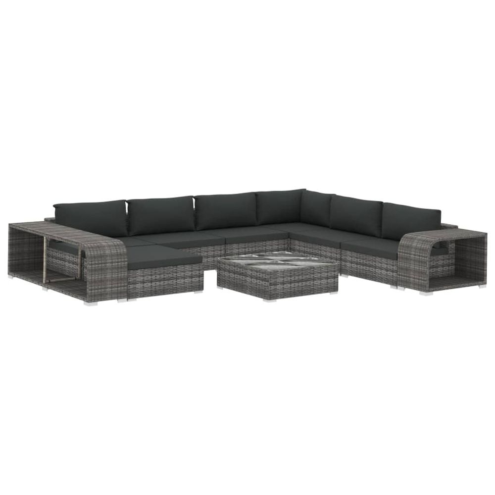 Salon de jardin 10 pcs avec coussins résine tressée gris
