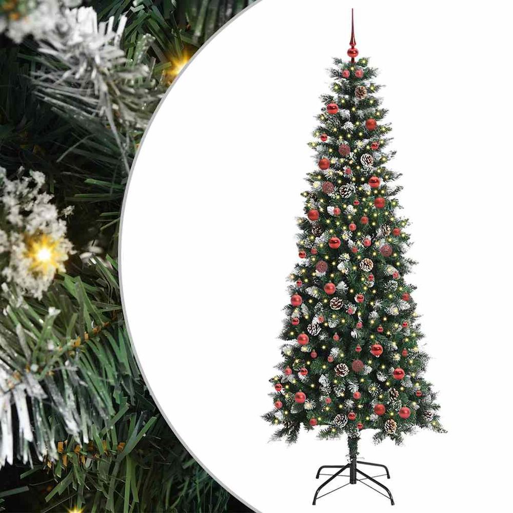 Grand sapin de noël 210 cm lumineux, décoration complète avec 120 boules et 300 led