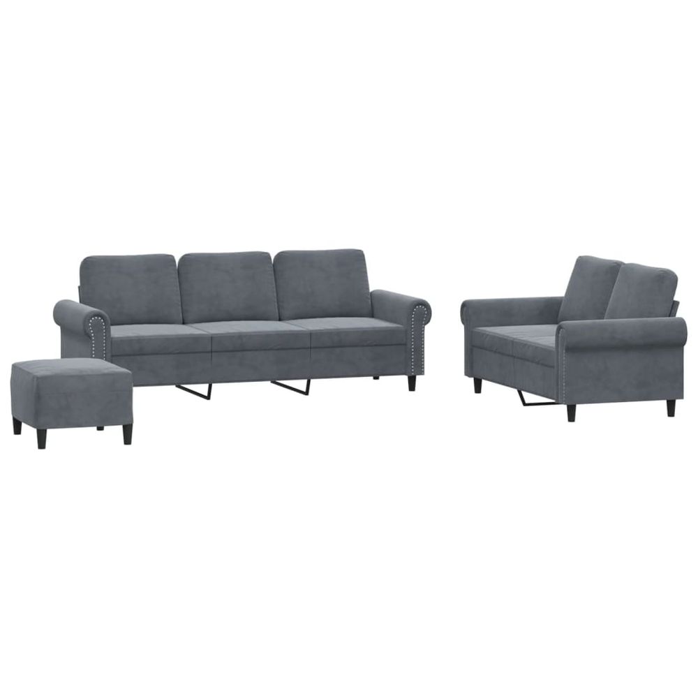 Ensemble de canapés 3 pcs avec coussins gris foncé velours