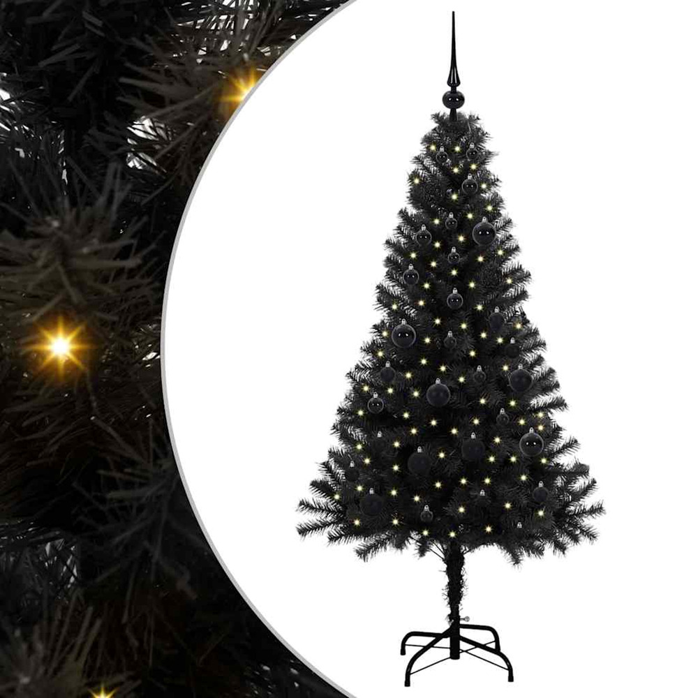 Sapin de noël avec 150 led avec support noir 150 cm pvc