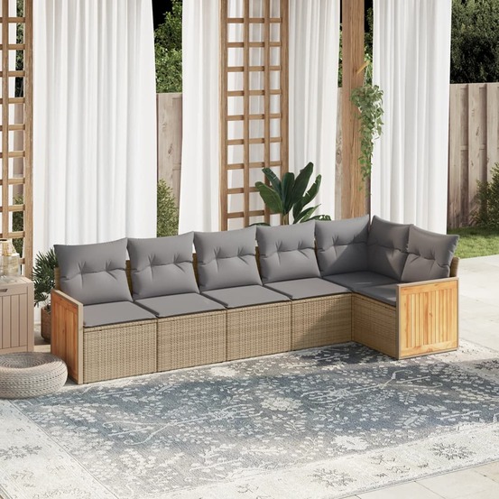 Salon de jardin avec coussins 6 pcs beige résine tressée