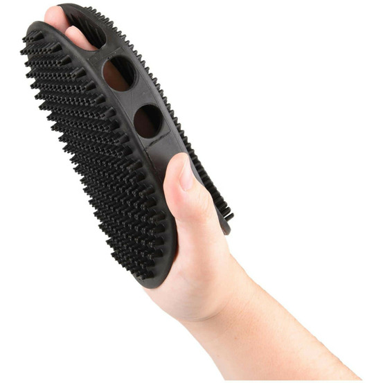 Gant de brossage et massage ando, caoutchouc noir pour chien et chat