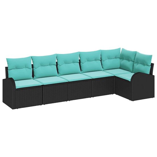Ensemble de canapé de jardin 6 pc noir et turquoise polyrotin