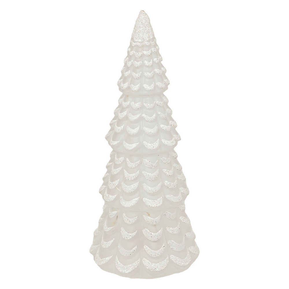 Déco de noël sapin lumineux en verre blanc pailleté led h 22.5 cm