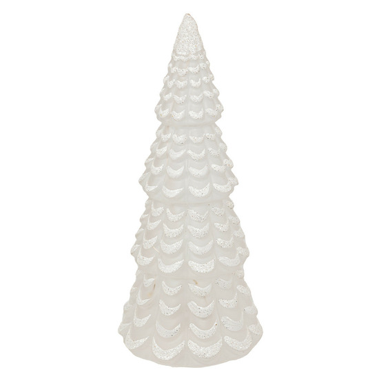 Déco de noël sapin lumineux en verre blanc pailleté led h 22.5 cm