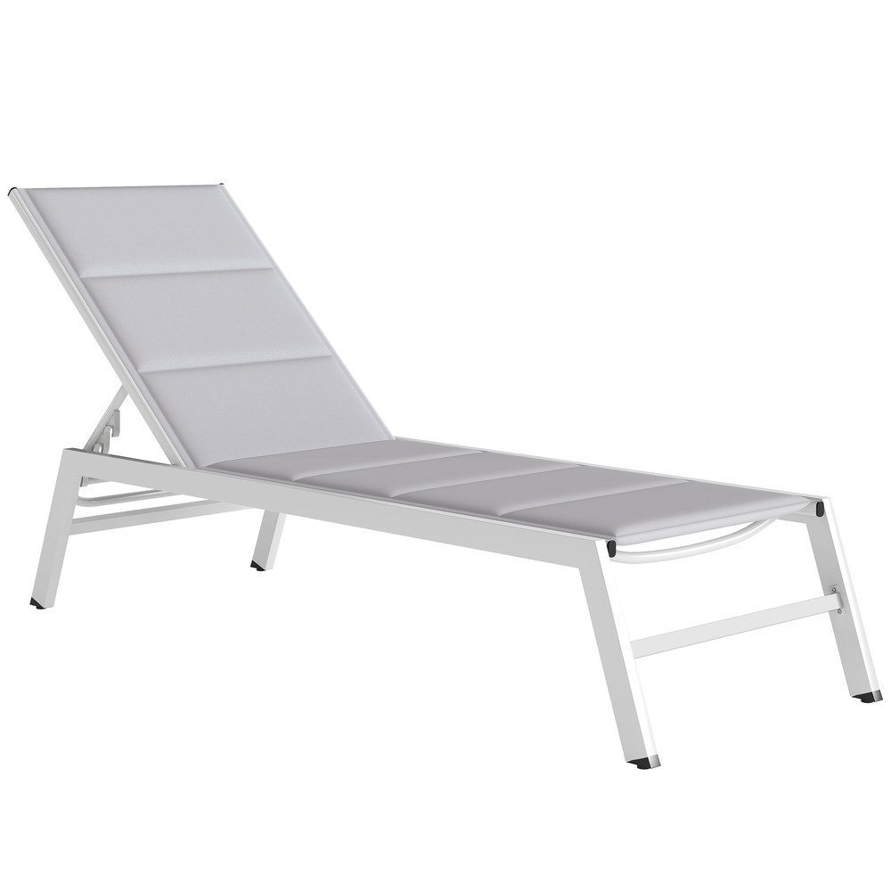 Chaise longue de jardin respirante avec dossier réglable 6 positions, cadre en aluminium gris