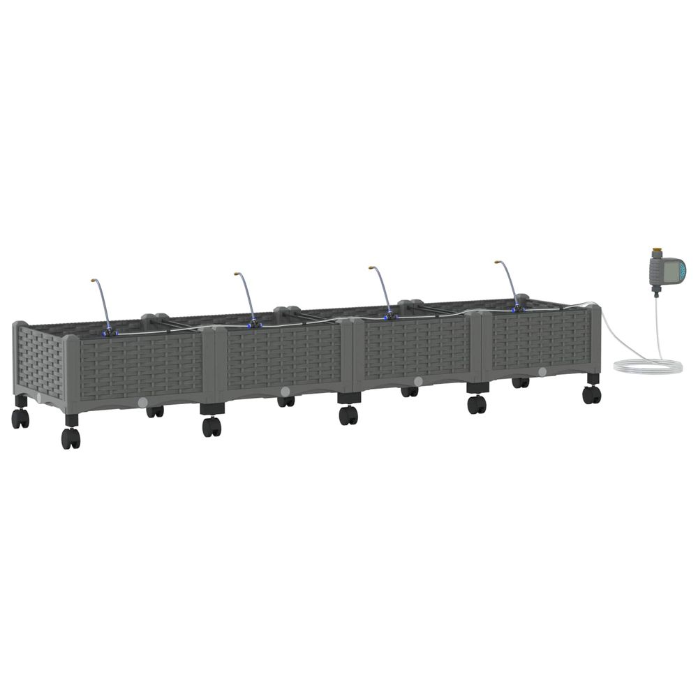 Porte-plante de jardin avec irrigation et roues 4 pc gris clair