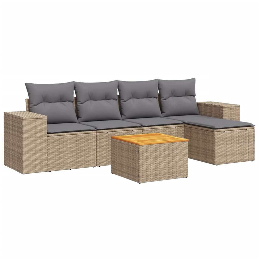 Salon de jardin avec coussins 6 pcs beige résine tressée