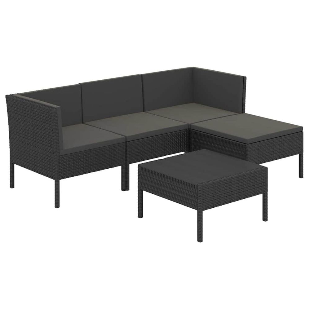 Salon de jardin 5 pcs avec coussins résine tressée noir