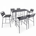 Ensemble table haute de jardin et 6 chaises en métal gris