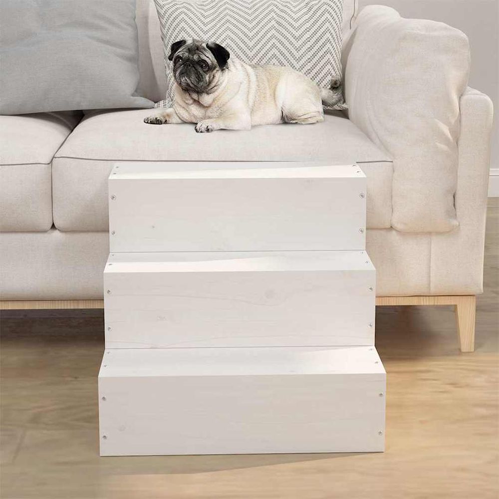 Escalier pour animaux en bois de pin 3 marches pour chien et chat finition blanc