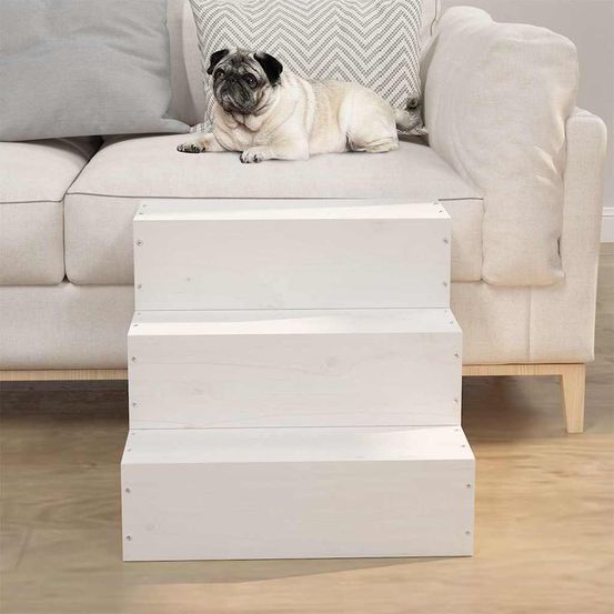 Escalier pour animaux en bois de pin 3 marches pour chien et chat finition blanc