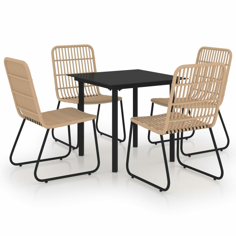Ensemble à dîner salon de jardin meuble d'extérieur 5 pièces résine tressée et verre