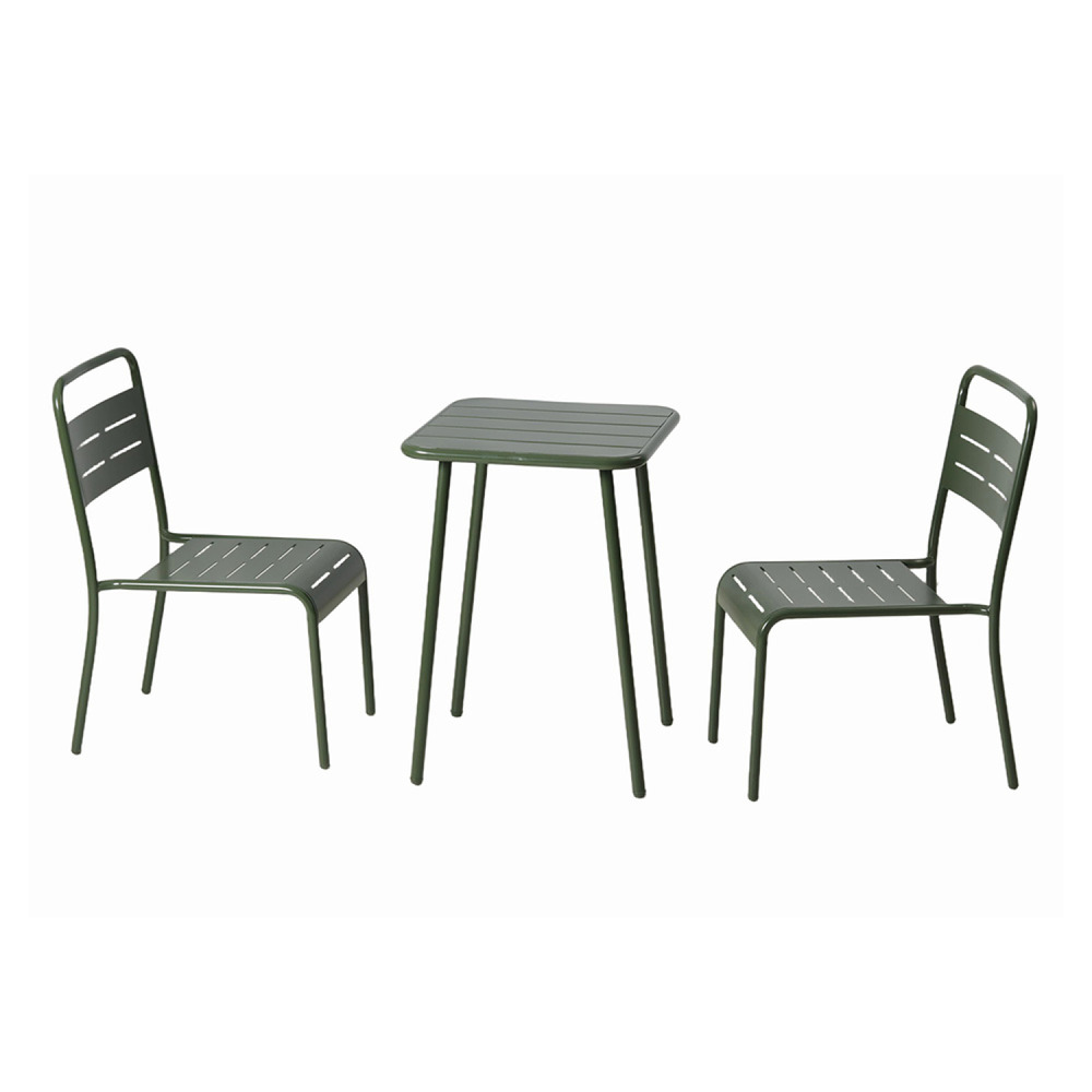 Ensemble table de jardin carrée et 2 chaises vert bergame