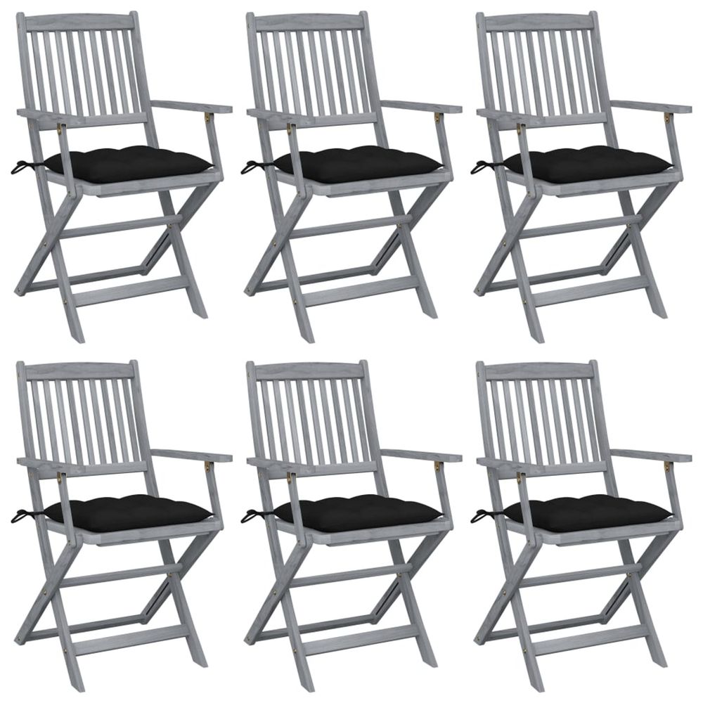 Chaises pliantes 6 pièces avec coussins en bois d'acacia massif