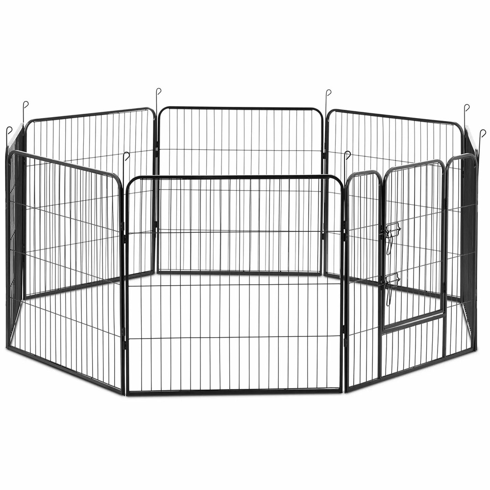 Enclos pour chien avec porte 8 segments modulaires 81 cm de haut caoutchouc acier noir