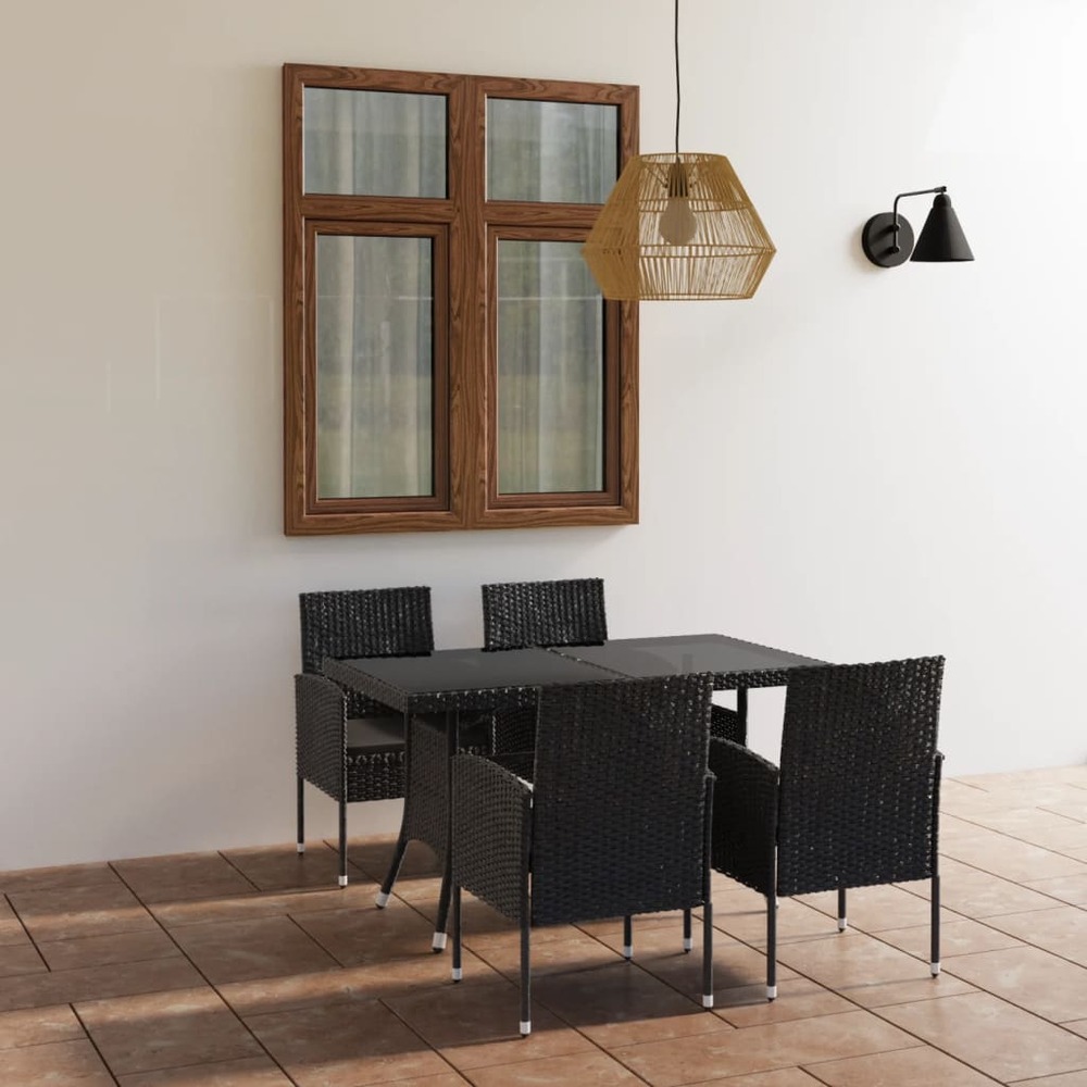 Ensemble à manger de jardin 5 pcs résine tressée noir
