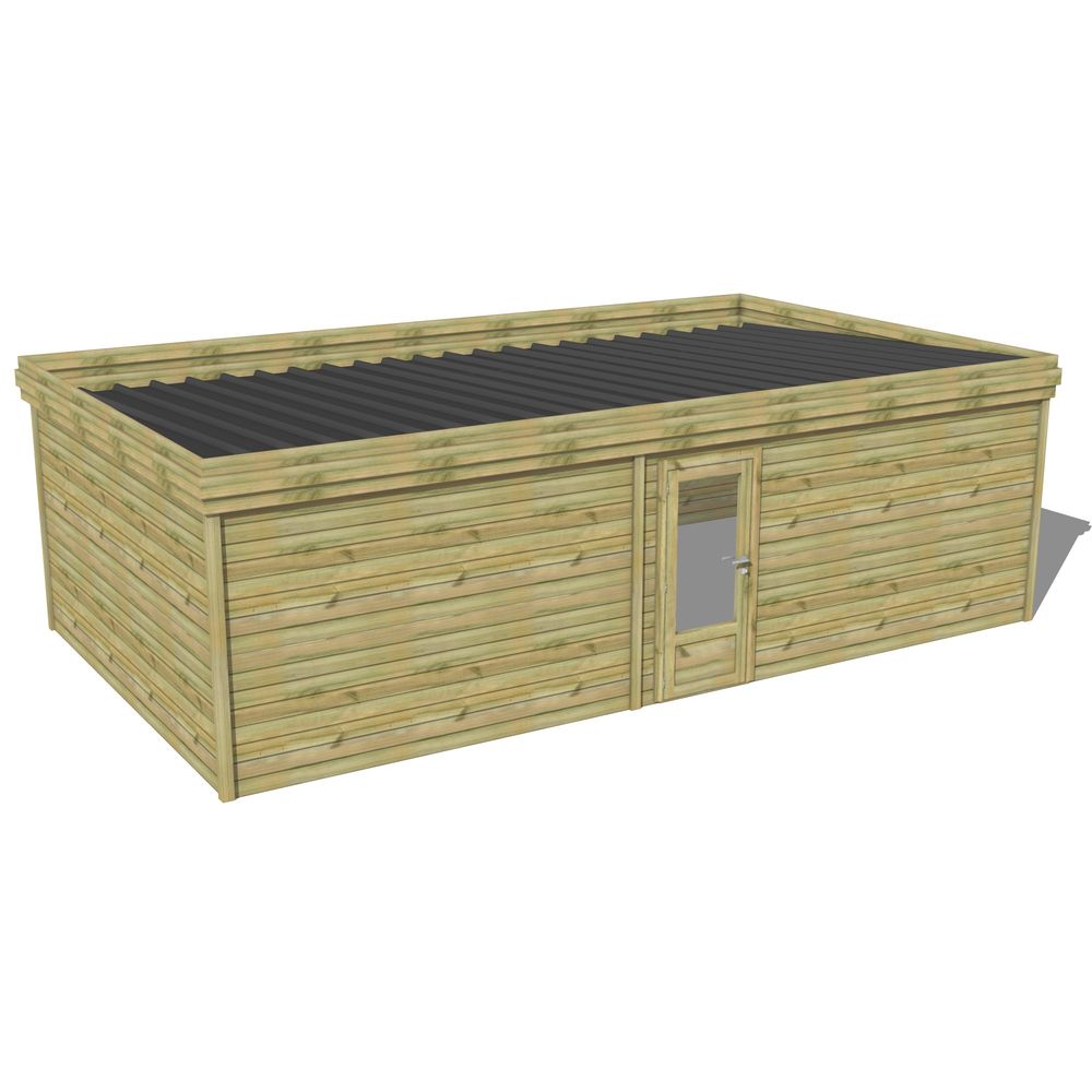 Abri de jardin bois pin traité autoclave 27mm - 7,695x4,34m / 33m2 - bac acier - abri français