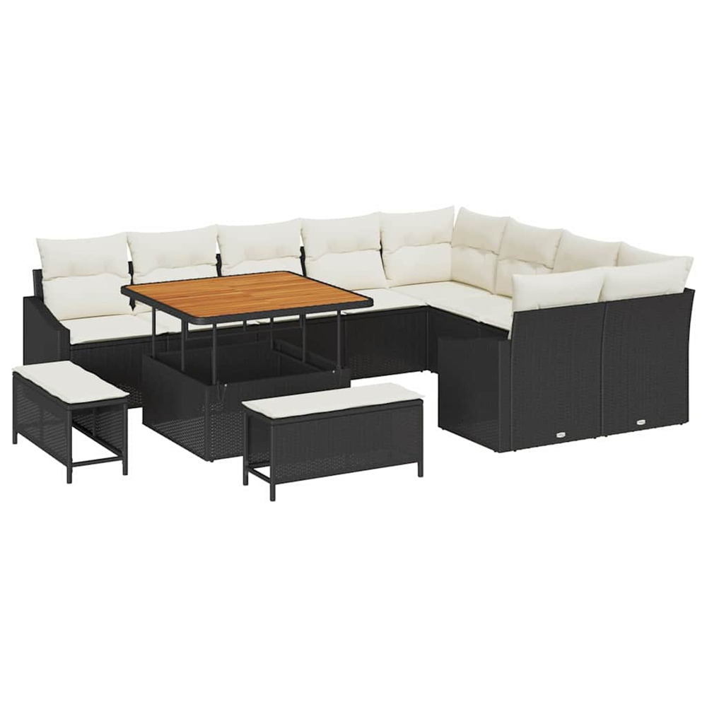 Ensemble de canapé de jardin avec coussin 12 pcs noir et crème