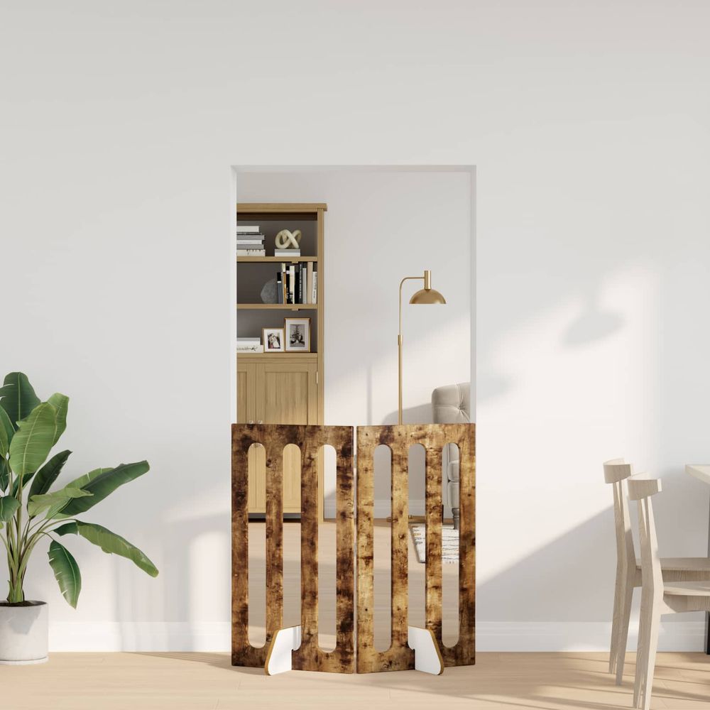 Clôture animaux bois ingénierie intérieur barrière pliable chêne fumé 100x90 cm