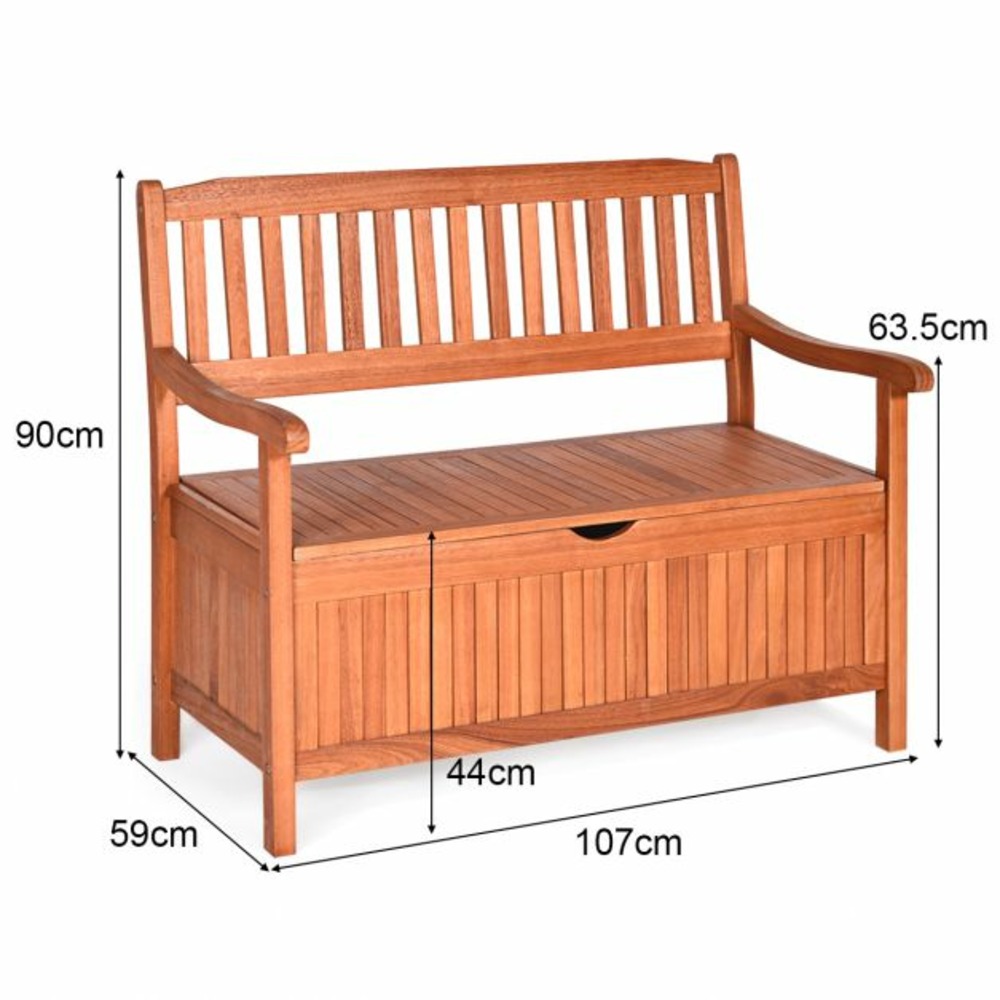 Banc de jardin 2 places 107 x 59 x 90 cm en bois d'eucalyptus avec compartiment de rangement pour jardin terrasse balcon 20_