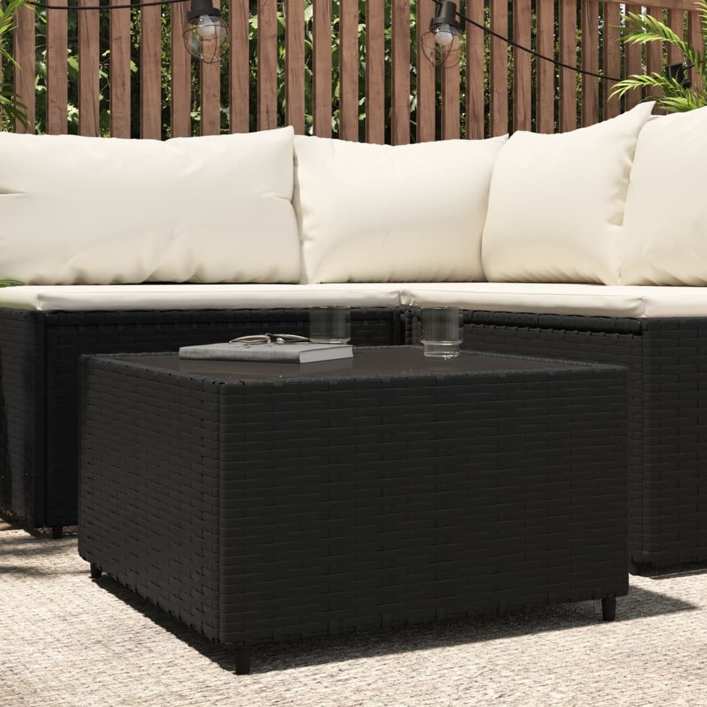 Table basse de jardin carré noir 50x50x30 cm résine tressée