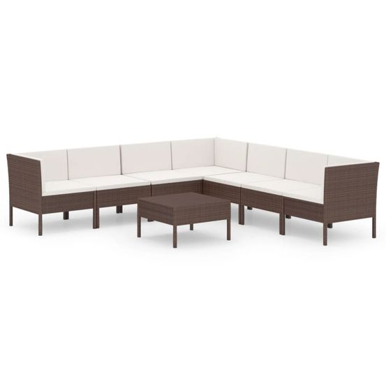 Salon de jardin 8 pcs avec coussins résine tressée marron