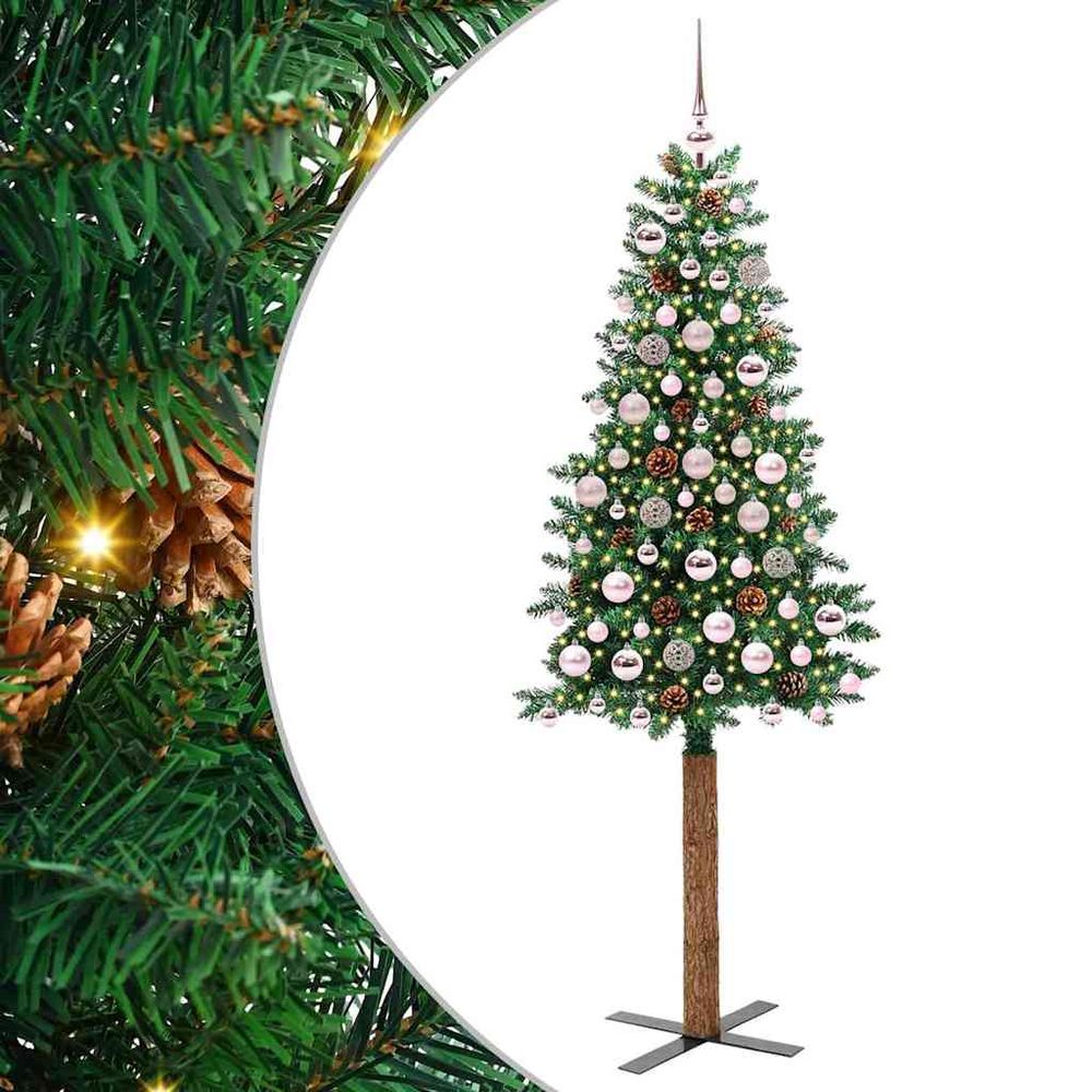 Arbre de noël élancé 180cm gain de place, avec lumières led et 120 décorations incluses