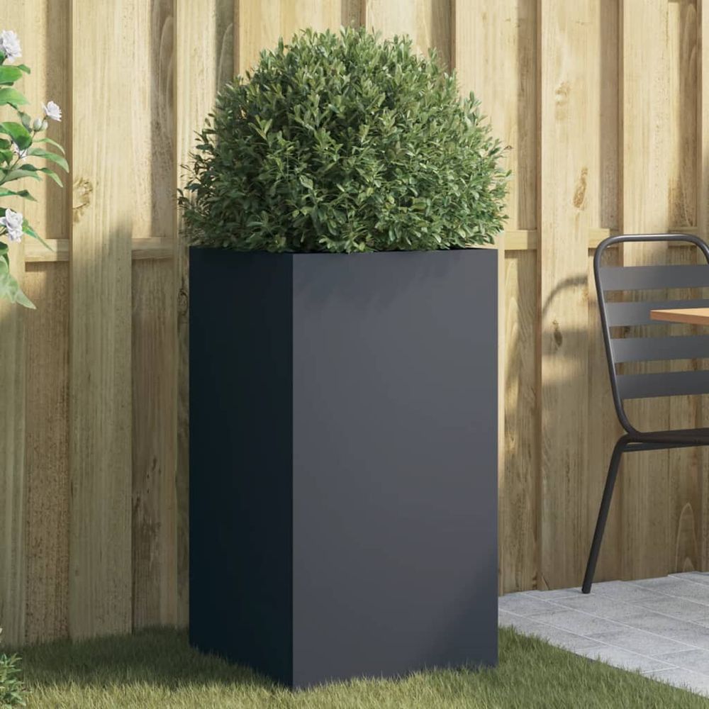 Jardinière haute design acier pour terrasse jardin anthracite 42x38x75 cm