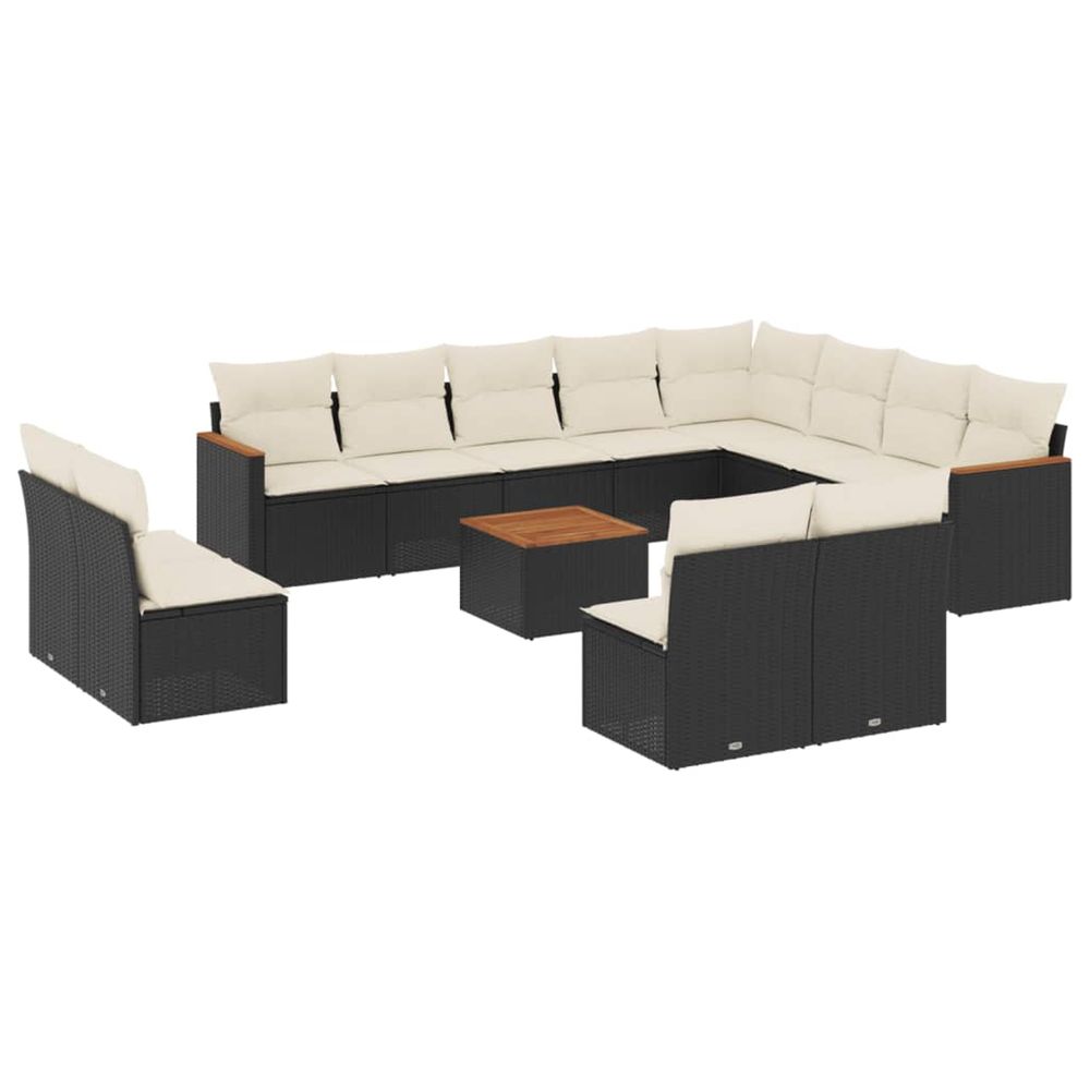 Salon de jardin avec coussins 13 pcs noir résine tressée